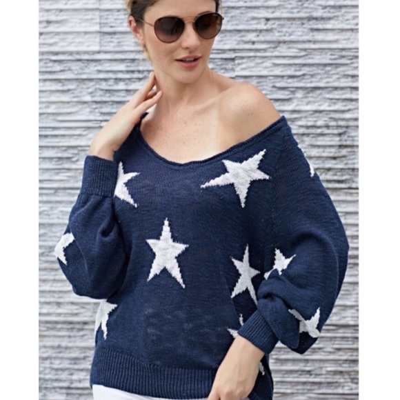 Navy Blue with White Stars Knit Long Sleeve - Picture 2 of 5